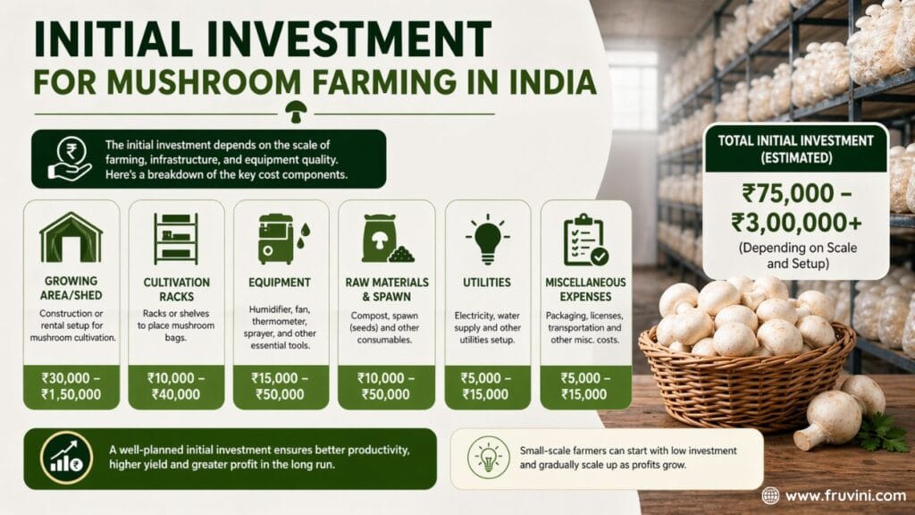 Initial investment for mushroom farming in india