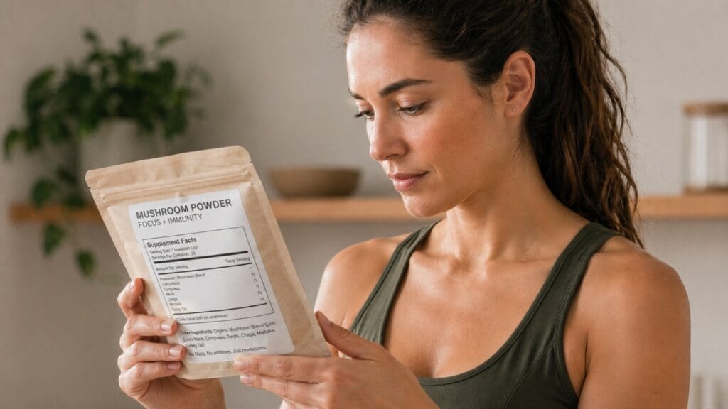 checking mushroom powder ingredients label