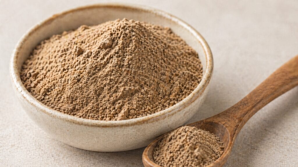 mushroom powder texture close up natural supplement