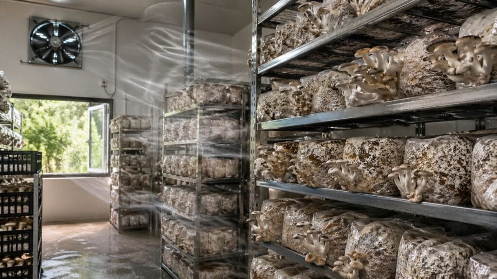 fan ventilation in mushroom grow room