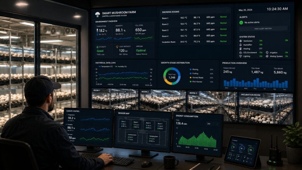 smart agriculture control room for mushroom farming