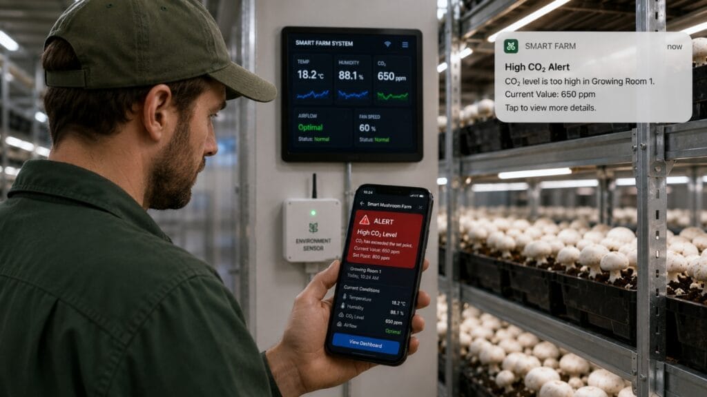 real time alert notification from smart mushroom farm