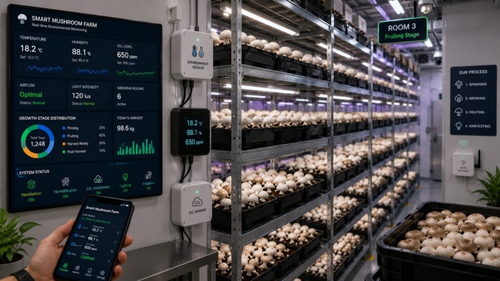urban indoor mushroom farming with IoT systems