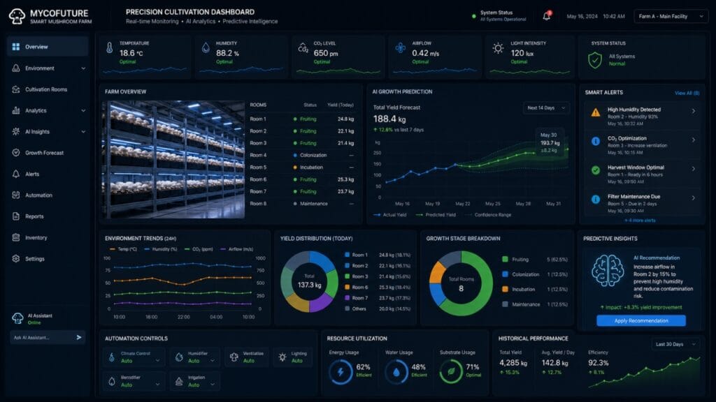 AI analytics system for mushroom farming optimization