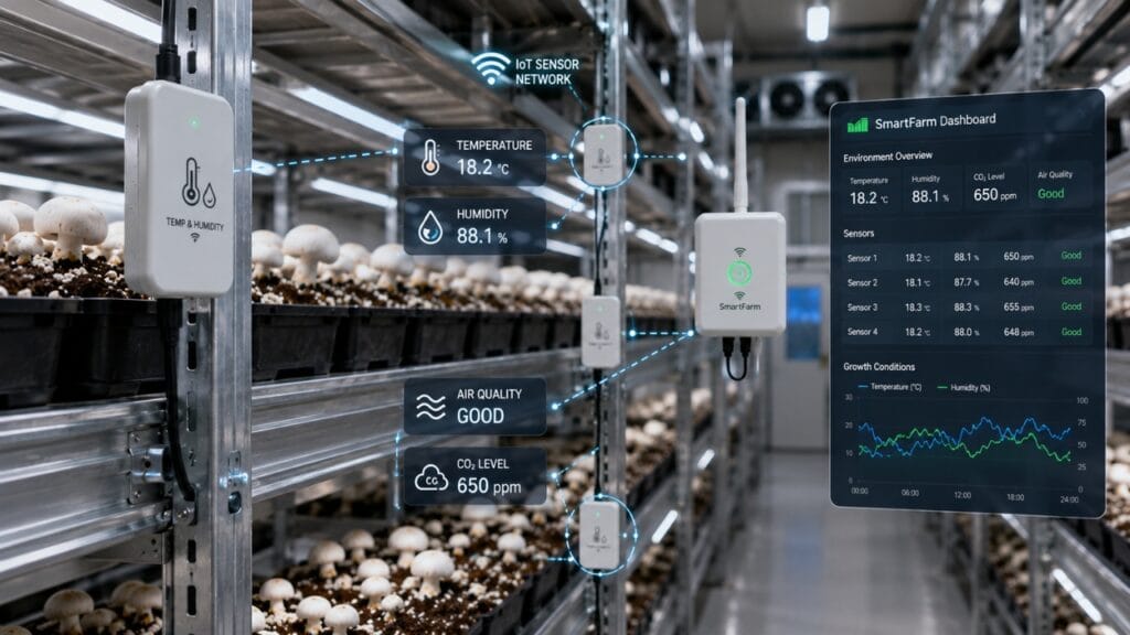 IoT sensors monitoring mushroom farming environment