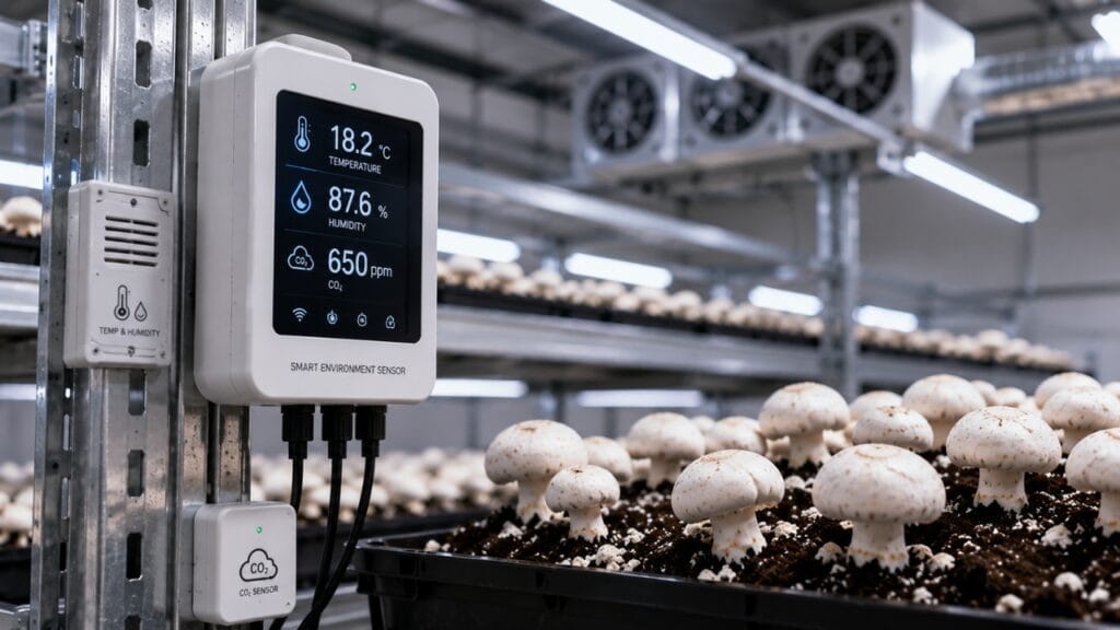 climate monitoring equipment in mushroom farm