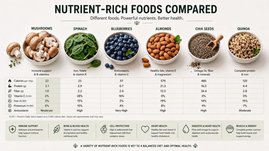 Nutrient-rich superfoods infographic comparison