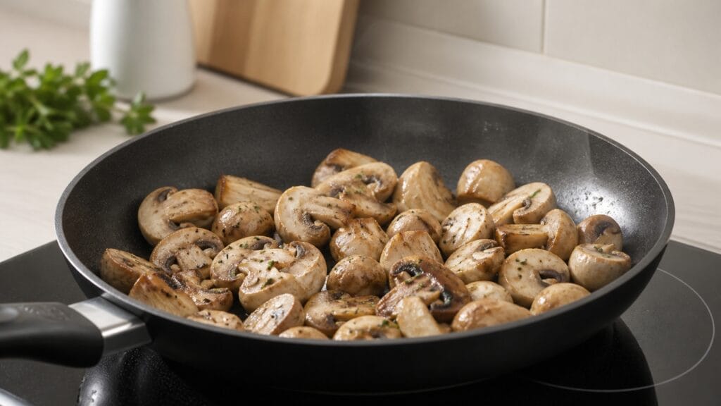 cooking button mushrooms in pan simple recipe
