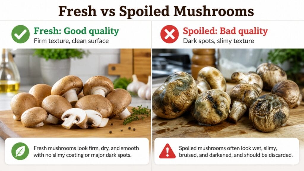 fresh vs spoiled mushrooms quality comparison
