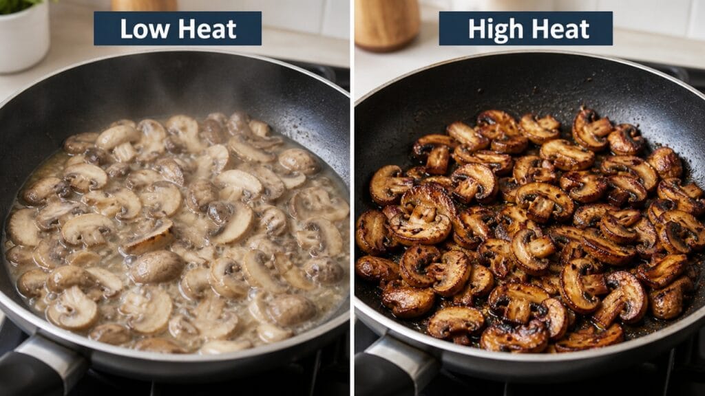 low heat vs high heat mushroom cooking comparison