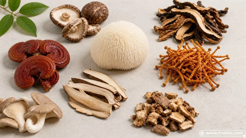 different types of medicinal mushrooms fresh and dried