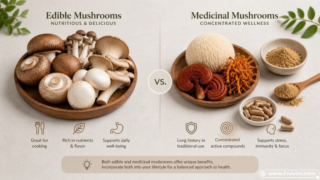 difference between medicinal mushrooms and edible mushrooms