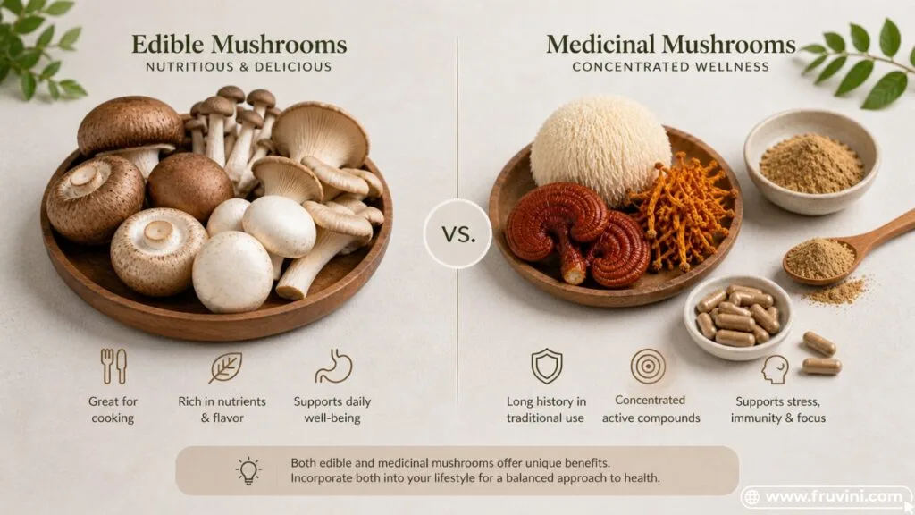 difference between medicinal mushrooms and edible mushrooms