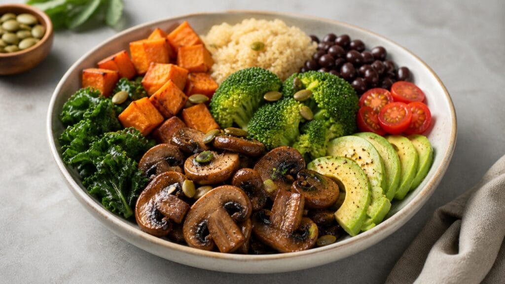 mushrooms in balanced meal providing essential minerals