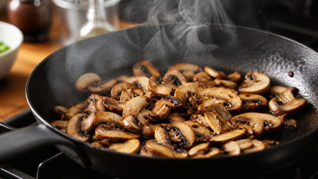 mushrooms releasing steam while cooking properly