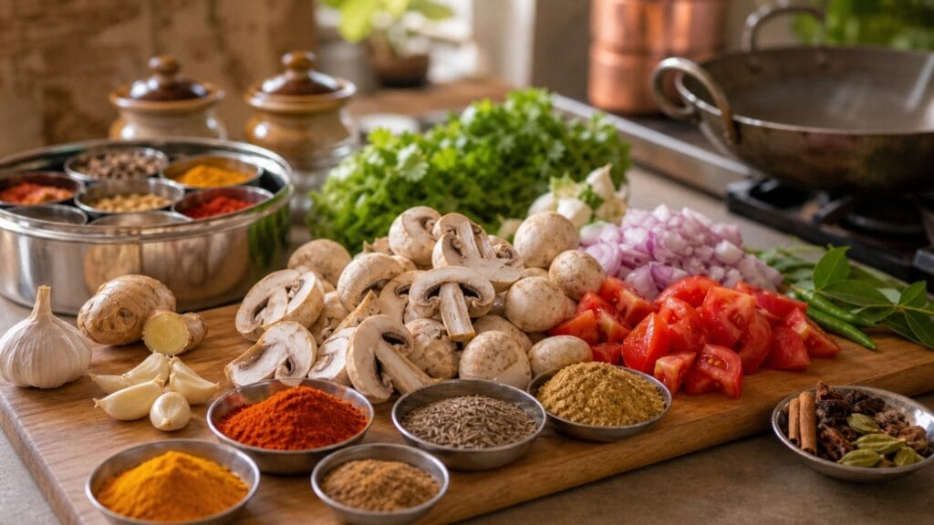 ingredients for mushroom curry Indian recipe