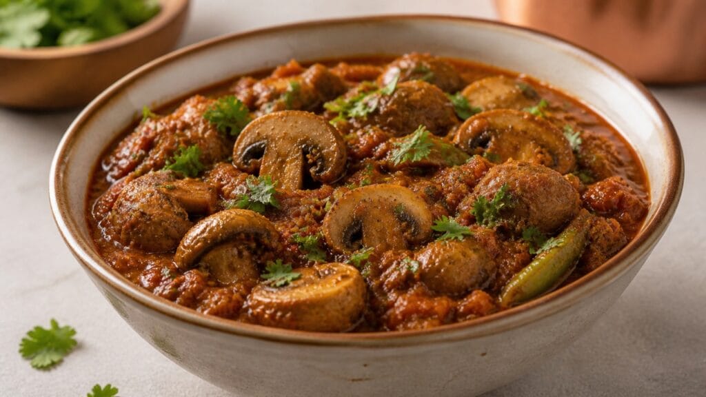 mushroom curry Indian style served in bowl