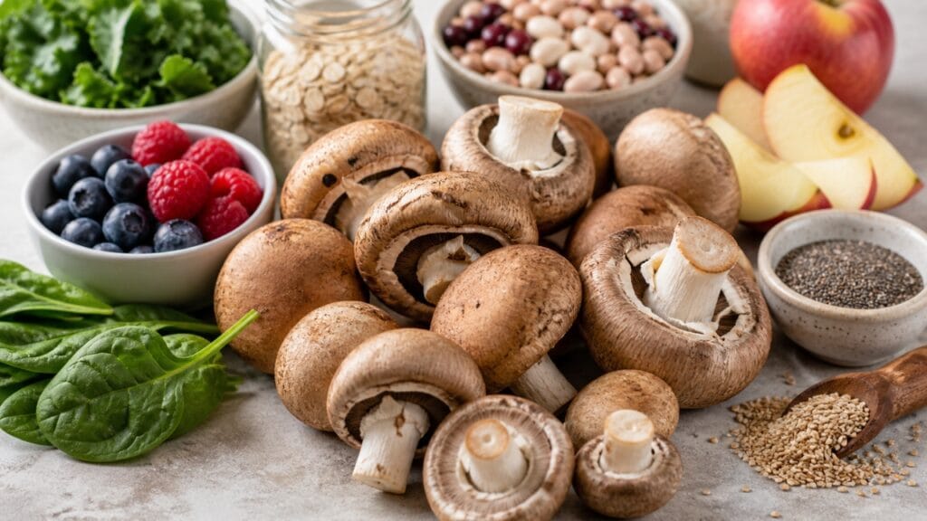 mushrooms supporting digestive health with fiber