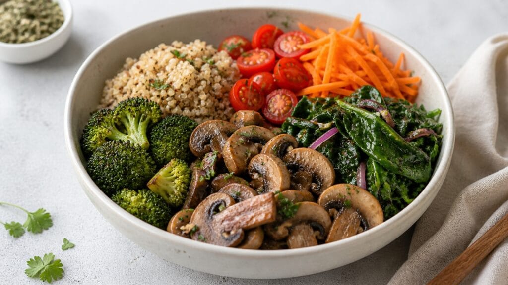 fiber rich meal with mushrooms for gut health