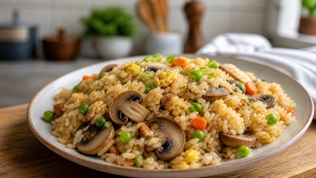 mushroom fried rice easy lunch recipe