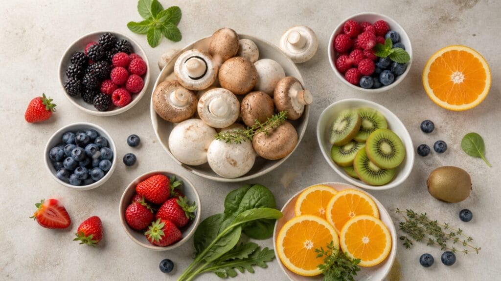 mushrooms in antioxidant rich healthy diet