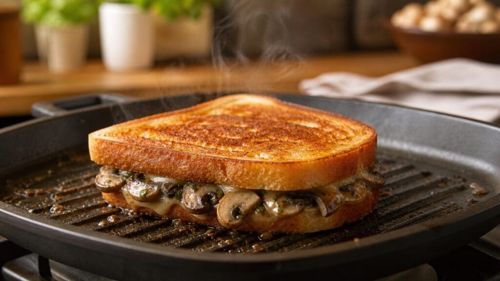 grilling mushroom sandwich in pan