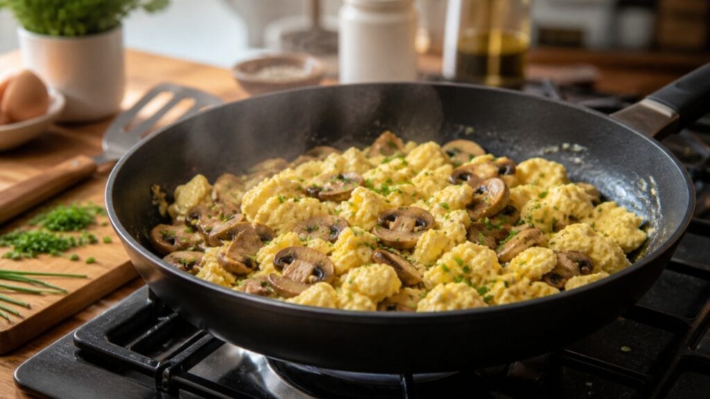 scrambled eggs with mushrooms breakfast recipe