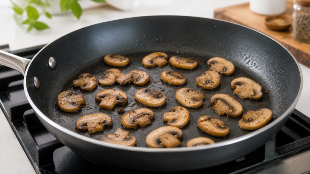 mushrooms spaced evenly in pan for proper cooking