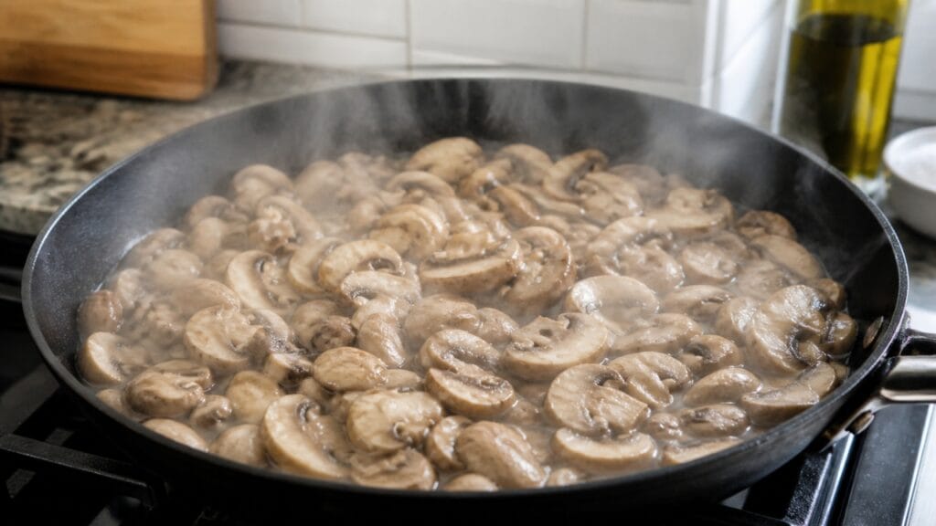 overcrowded pan mushrooms cooking mistake
