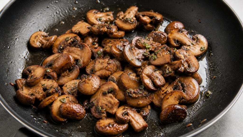 perfectly cooked mushrooms golden brown texture