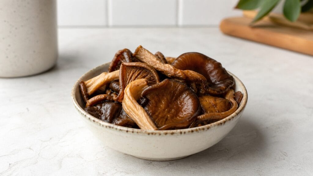 rehydrated mushrooms ready for cooking