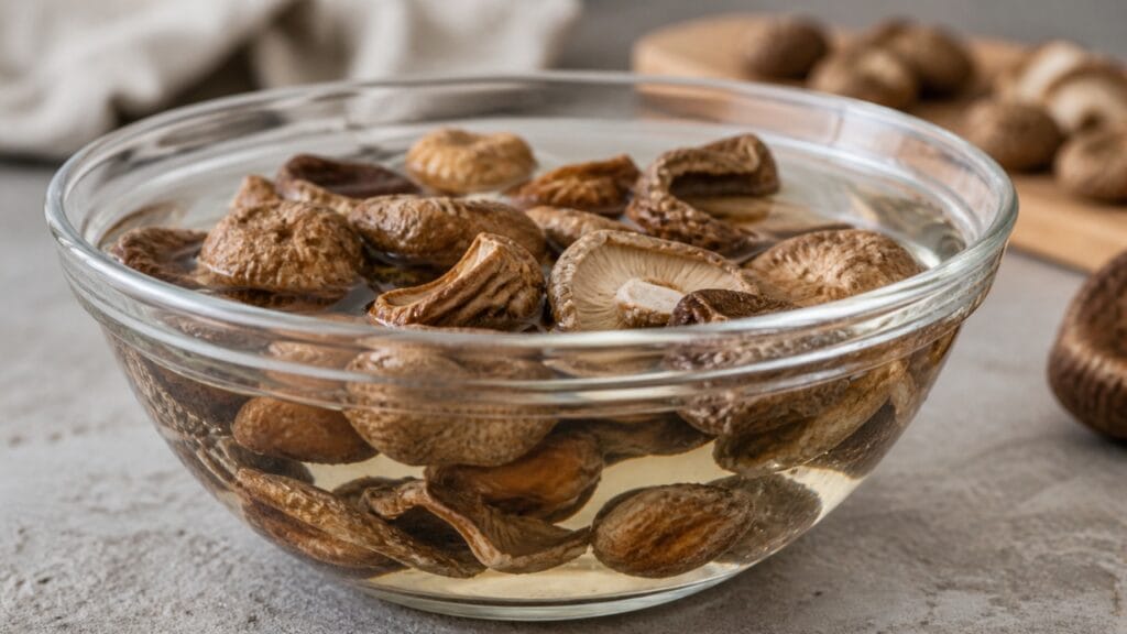 soaking dried mushrooms in water before cooking