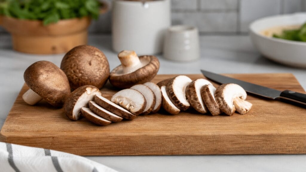 sliced shiitake mushrooms ready for cooking