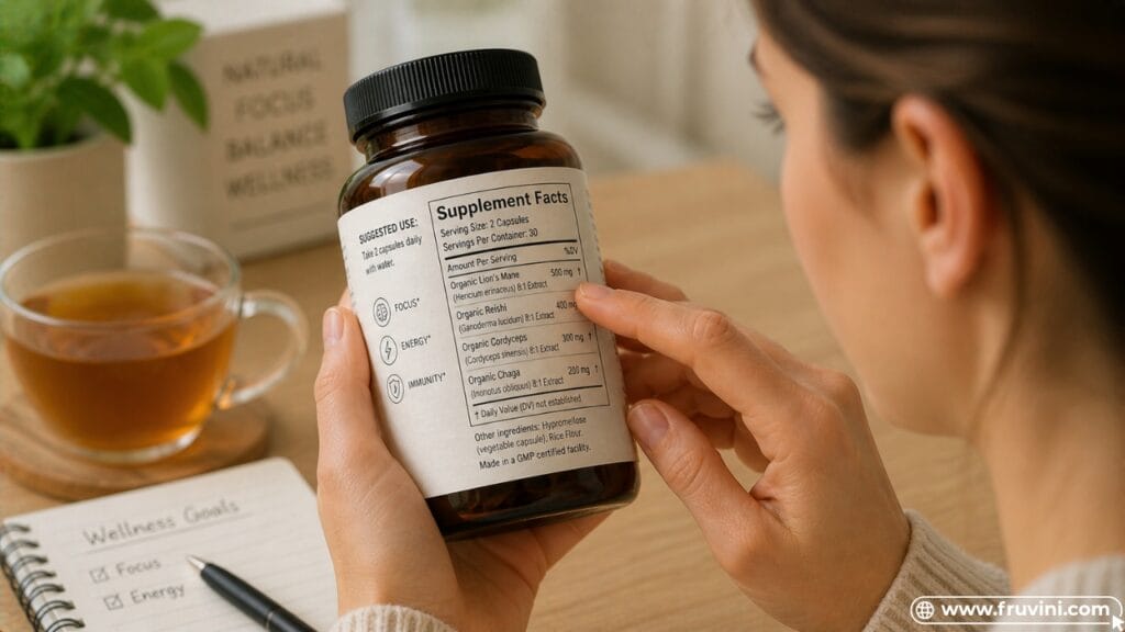 checking mushroom supplement label before use