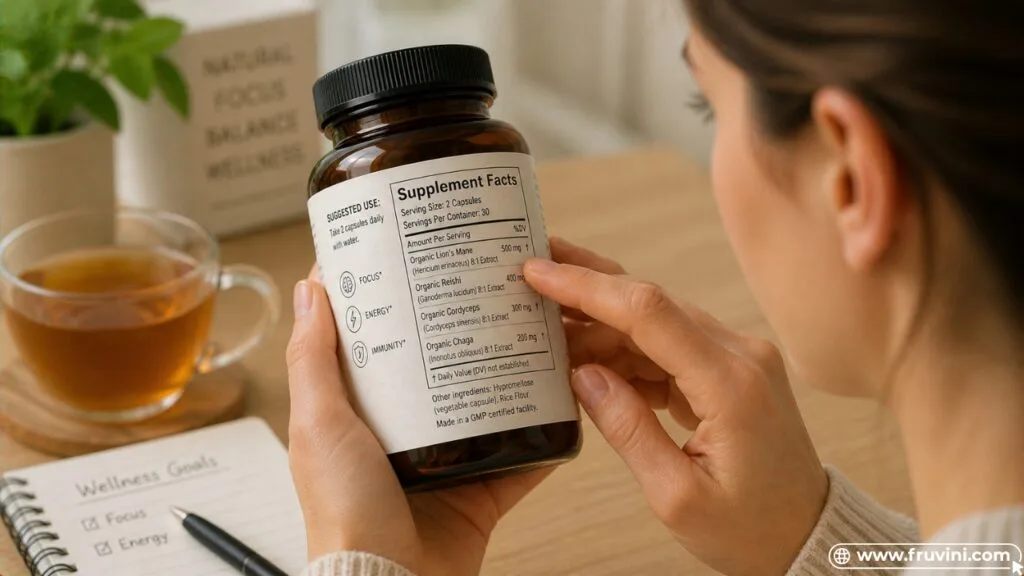 checking mushroom supplement label before use