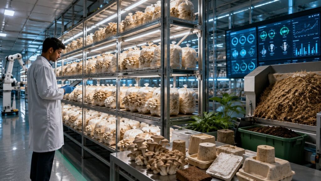 Smart mushroom farm using IoT and automation within a mushroom-based circular economy